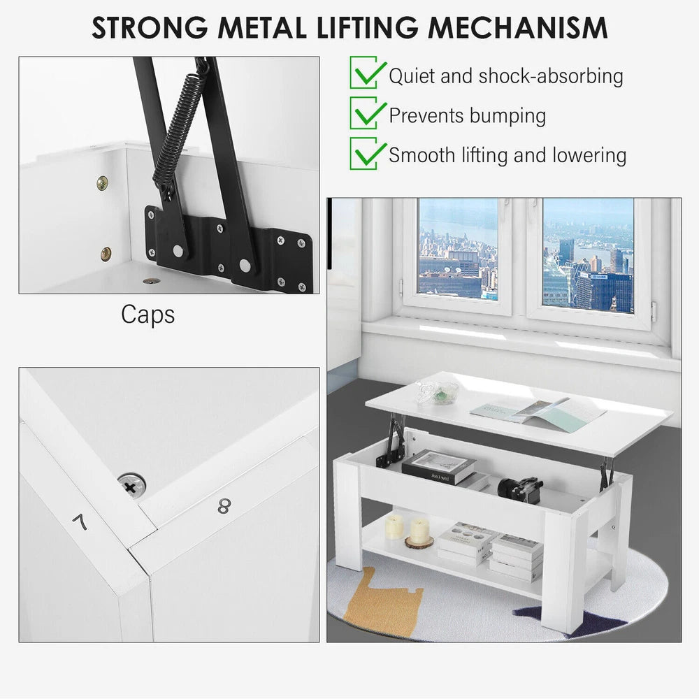 Coffee Table With Storage Lift Top Up Drawer Shelf Living Room Furniture Wooden