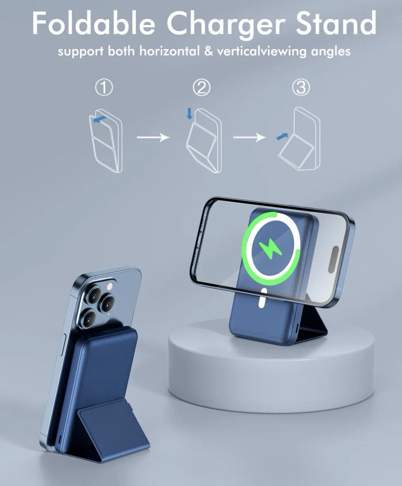 Magnetic Wireless Power Bank 10000mAh, Foldable Small Wireless