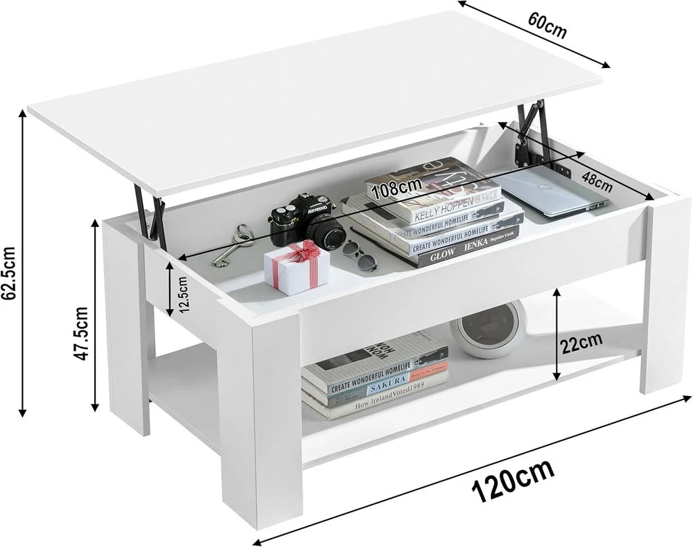 Coffee Table With Storage Lift Top Up Drawer Shelf Wooden Living Room Furniture