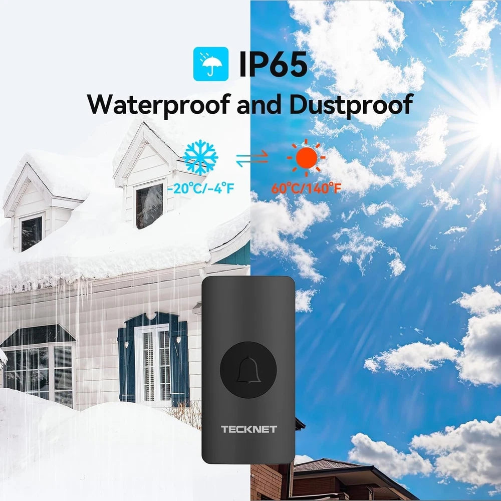 TECKNET Wireless Doorbell Plug in Door Bells Cordless IP65 Waterproof Door Chim