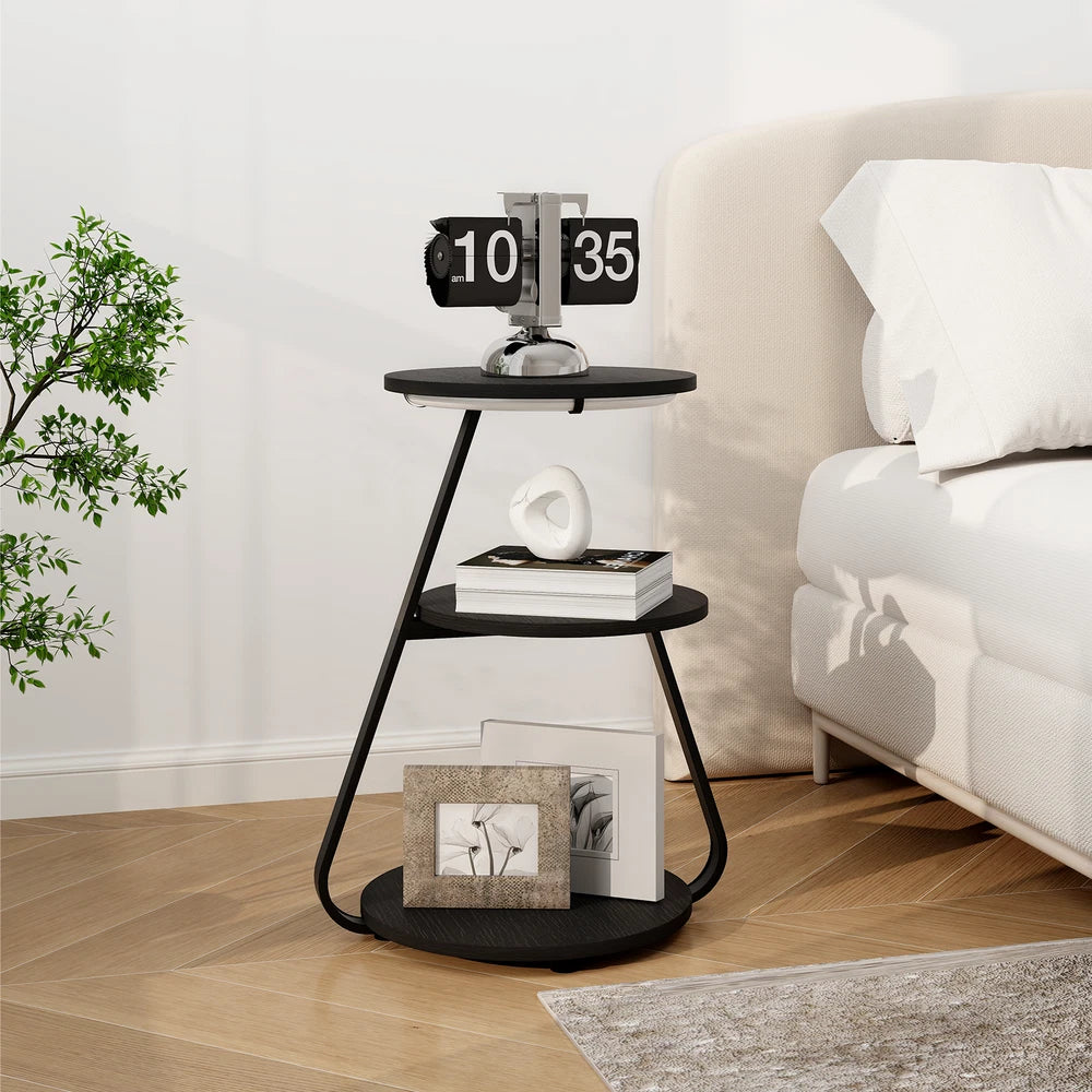 3-Tier Sofa Side Table LED Lighted Bedside Living Room End Table with Storage