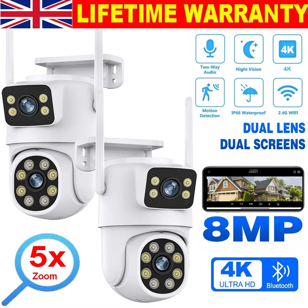 8MP Wireless 4K WIFI IP Camera CCTV PTZ Smart Home Outdoor Security IR Cam IP66