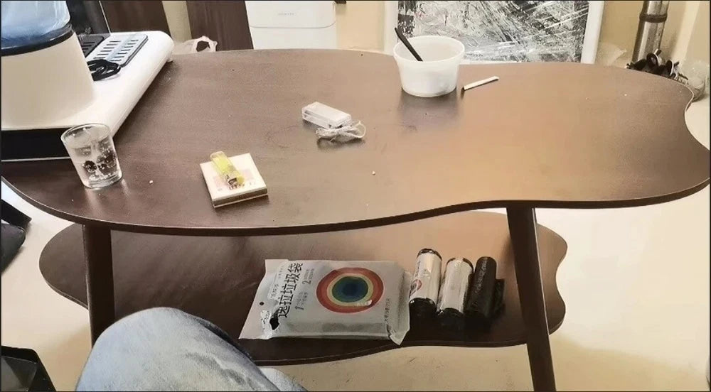 2 Layer Coffee Table Tea Table Cloud Modern Living Room Desk W/ Storage Shelf