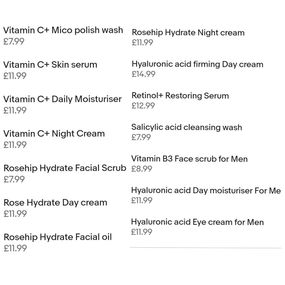 Super facialist Products, Rosehip,vitamin C,Face Cream,Face Scrub,Wash, Cleanser