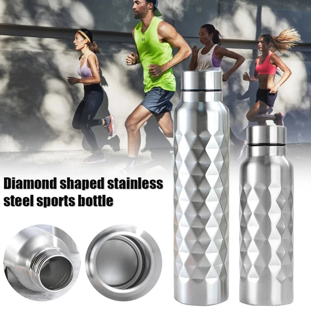 Rhombus Pattern 1000ml Stainless Steel Single-wall Large Capacity Water Bottles