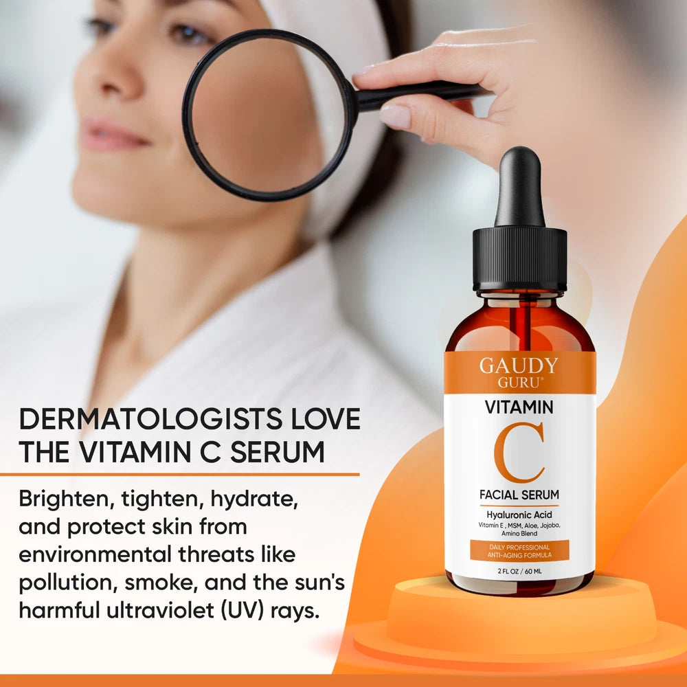 100% PURE VITAMIN C SERUM FOR FACE, Anti Aging Serum with Hyaluronic Acid (2 OZ)