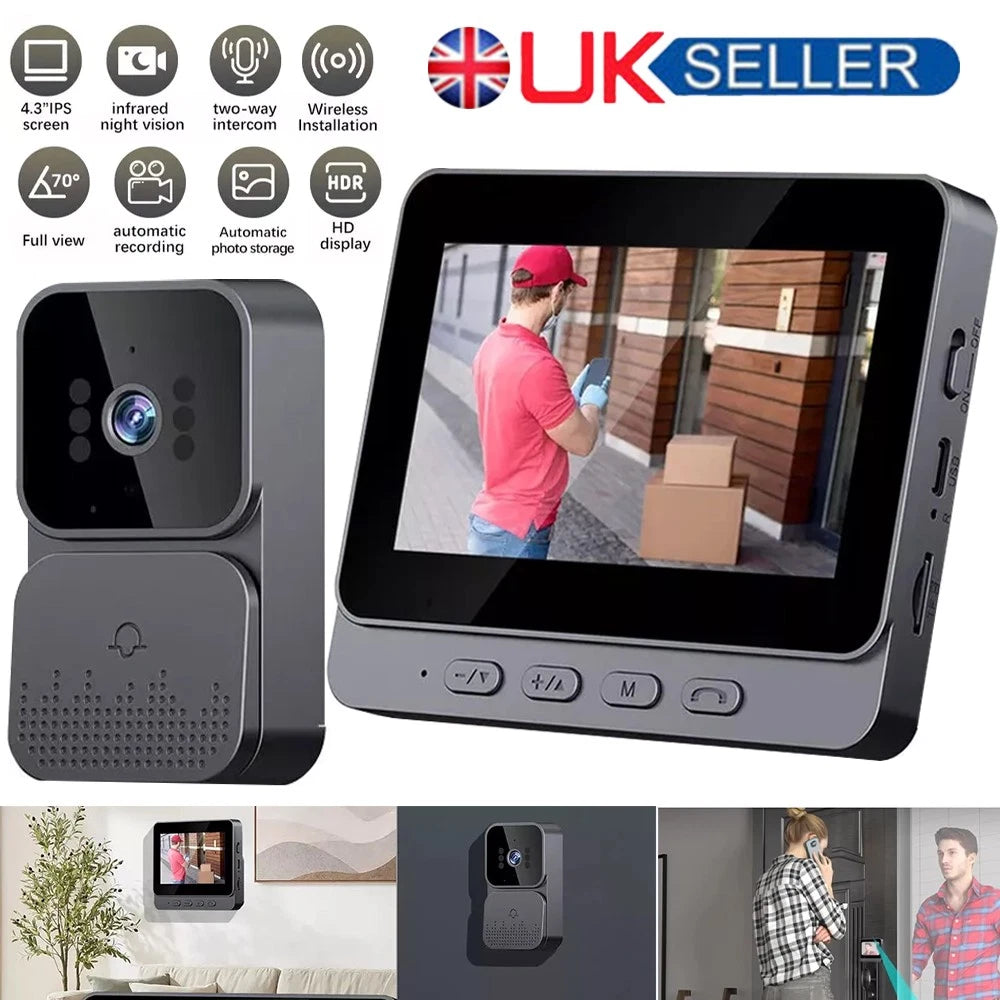 Wireless WiFi Video Doorbell Smart Camera Door Bell Ring Intercom Security UK