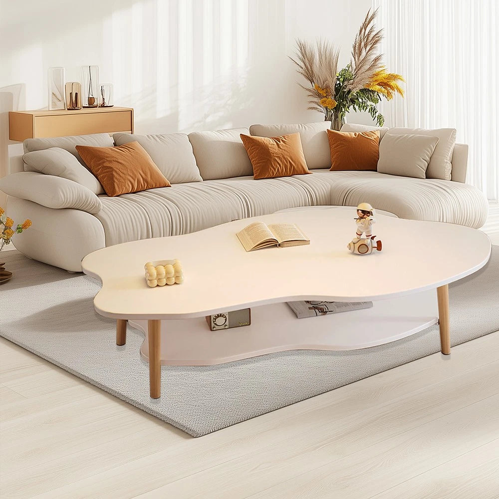 2 Layer Coffee Table Cloud Tea Table Modern Living Room Desk W/ Storage Shelf UK