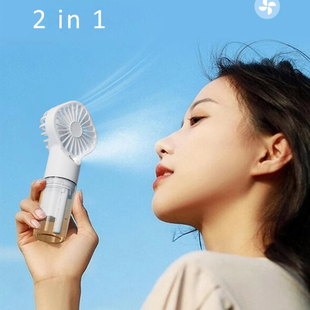 1X Water Spray Mist Fan USB Handheld Rechargeable Portable Mini Fan Cooler WHITE