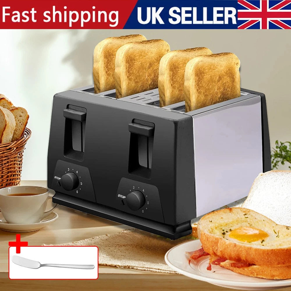 Black Toaster - 4 Slice - Variable Browning - Defrost - Reheat - Extra Wide Slot