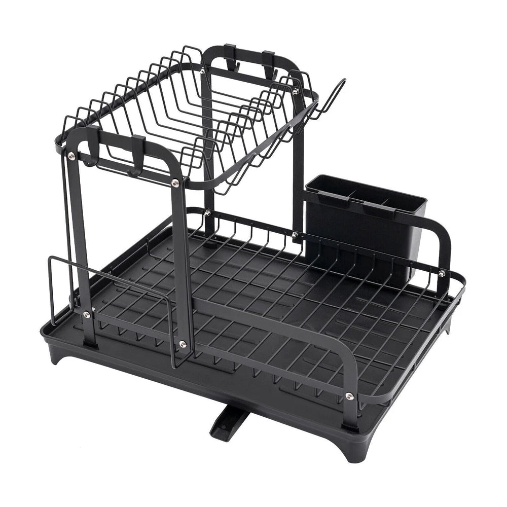 2 Tier Dish Drainer Plate Rack With Drip Tray Sink Drying Draining Plate Bowl UK