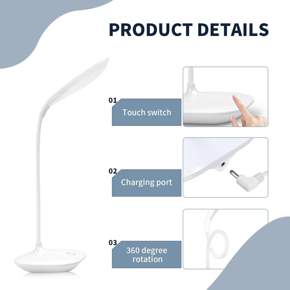 20LED Flexible Touch Desk Light Bedside Reading Lamp Dimmable USB Rechargeable🎁