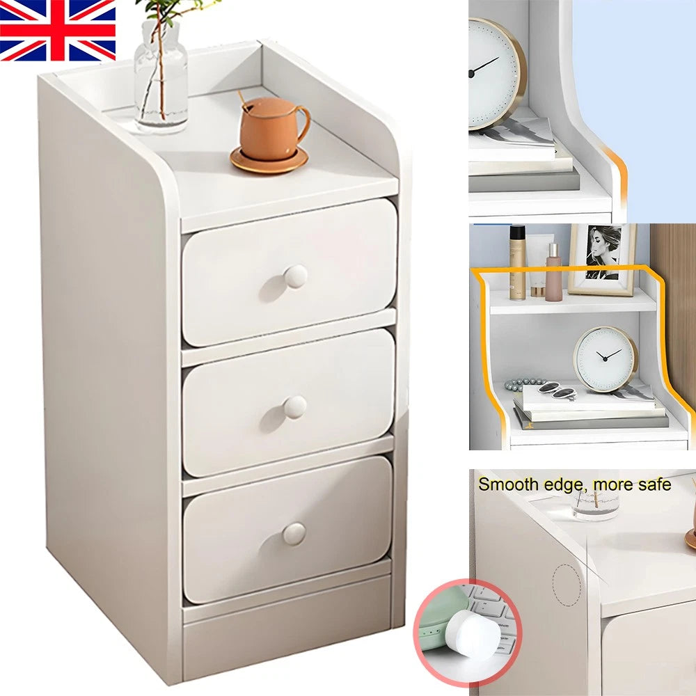 Small Slim Bedside Table Sofa End Side Table Nightstand Bedroom Drawer Cabinet