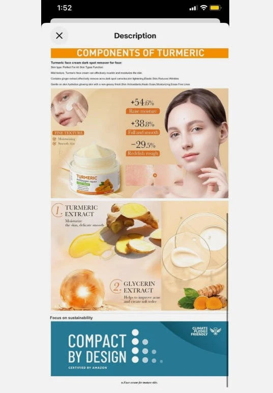 For Radiant&Glowing Skin Correcto Dark Spot Anti Aging Cream Turmeric Face Cream