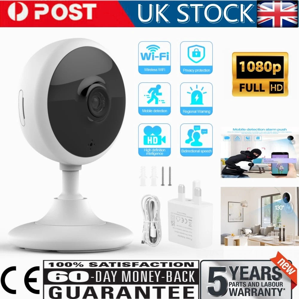 Wifi Security Camera Smart Indoor Pet Dog Cat Cam 2-Way Audio 1080P Night Vision