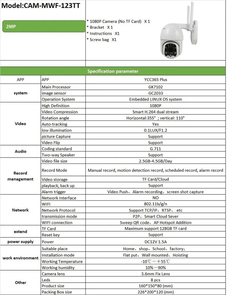 CCTV Camera 3MP PTZ WiFi Smart IP Outdoor Night Vision Audio Wireless Waterproof