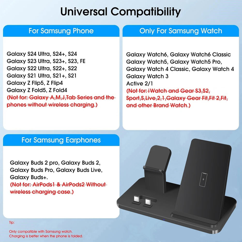 3in1 Fast Wireless Charger Dock Station For Samsung Galaxy S25 S24 Watch 7 6 5 4