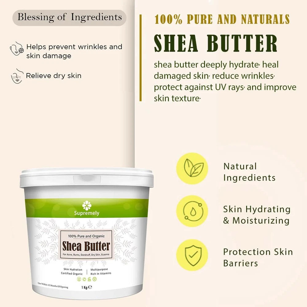 ORGANIC SHEA BUTTER, 100% Food Grade Organic Unrefined Raw & Pure 500g, 200g 1KG