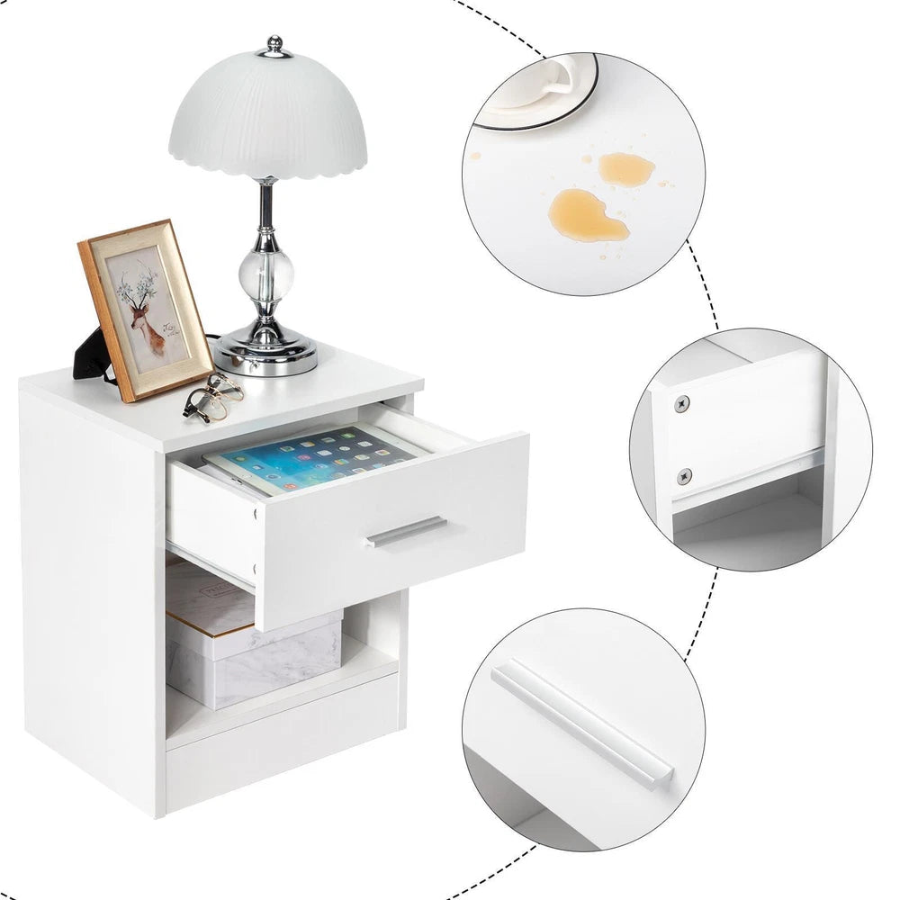 1 Drawer Compact Wooden Bedroom Bedside Cabinet Furniture Nightstand Side Table