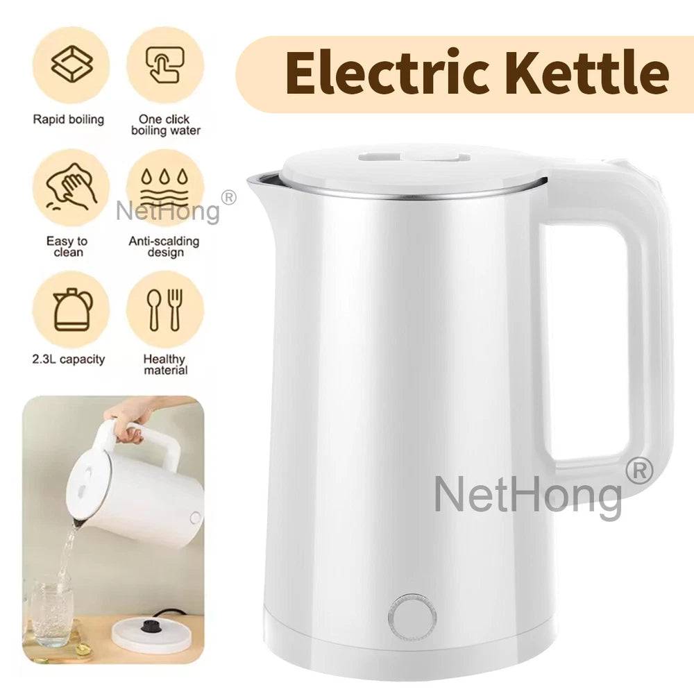 0.6/2/2.3L Portable Fast Boil Electric Quiet Stainless Steel Travel Kettle Jug~
