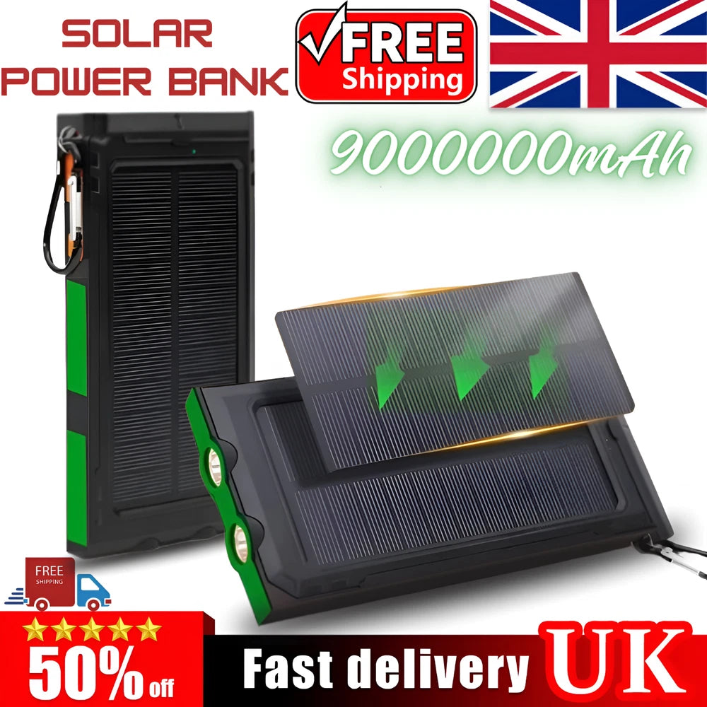 9000000mah Solar Power Bank Pack USB LED Pack Battery Fast Charger For Phone