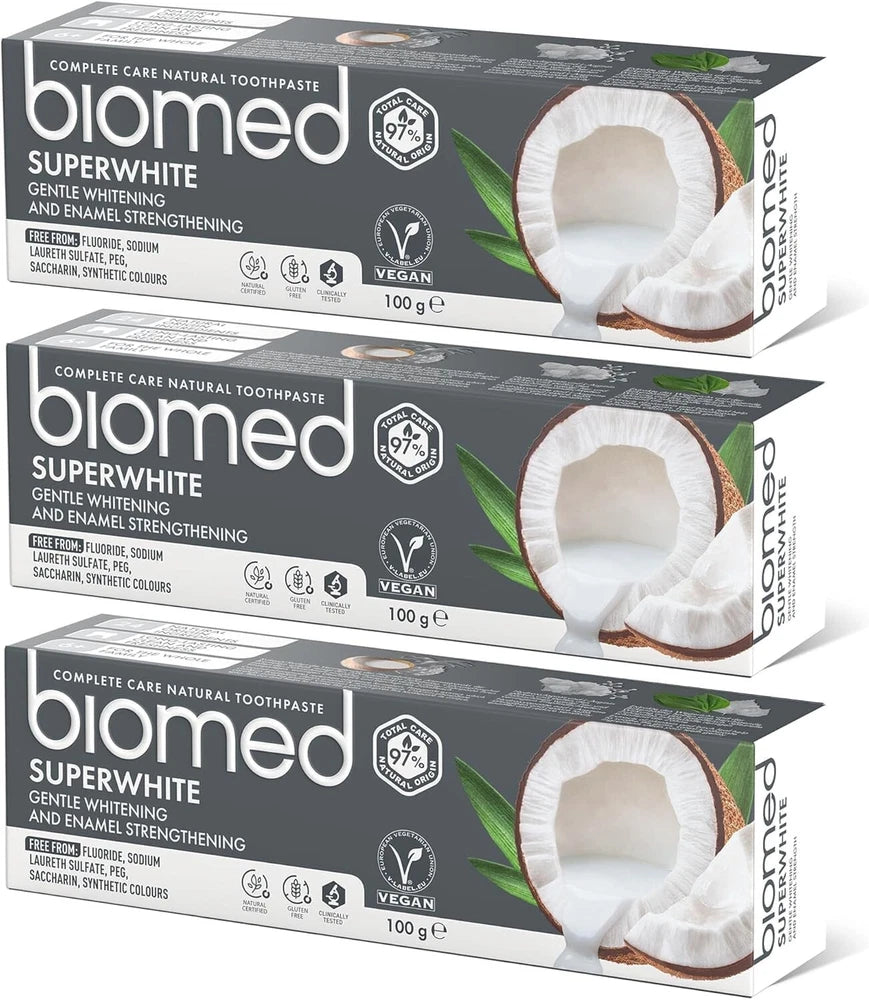 Biomed Superwhite Toothpaste X 3 Pack - Natural Coconut - Free Shipping - Uk''