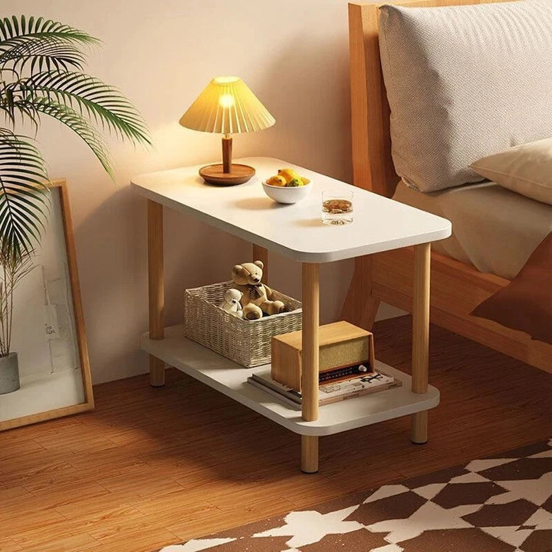 2 Tiers Side Table Concrete Effect Top with Shelf Living Room Coffee End Table