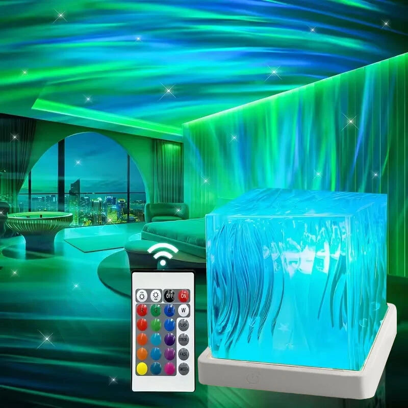 RGB Cube Northern Lights 16 Colour Aurora Projector Lamp Ocean Wave Night Lights