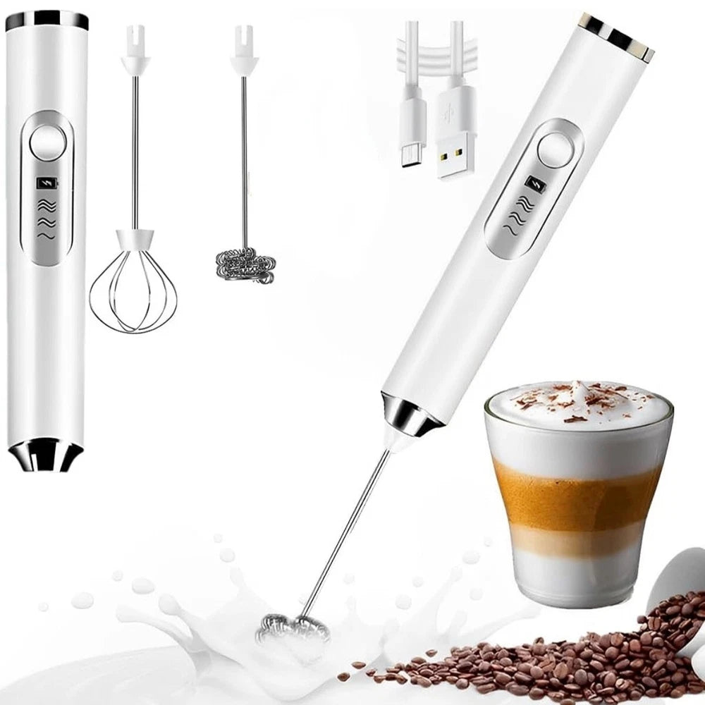 USB Rechargeable Milk Coffee Frother Whisk Egg Beater Handheld Frappe Mixer New