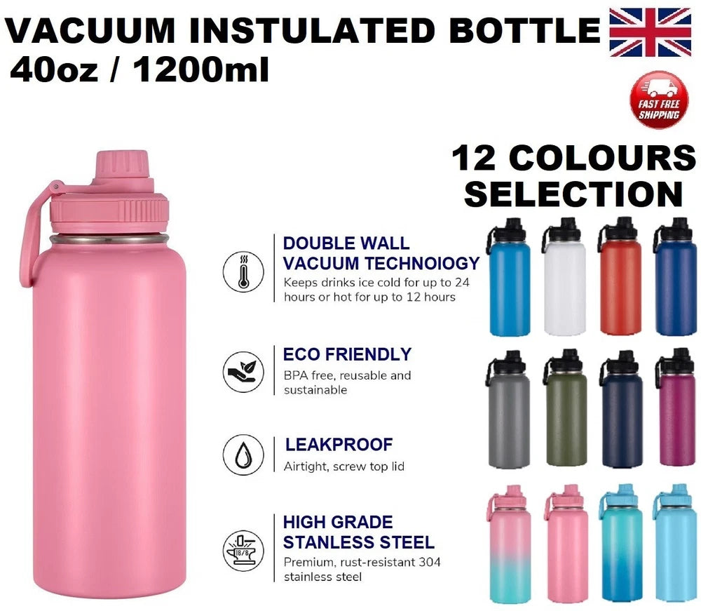 1.2L Water Flask Bottle Stainless Steel Double Wall Vacuum Insulated Thermal