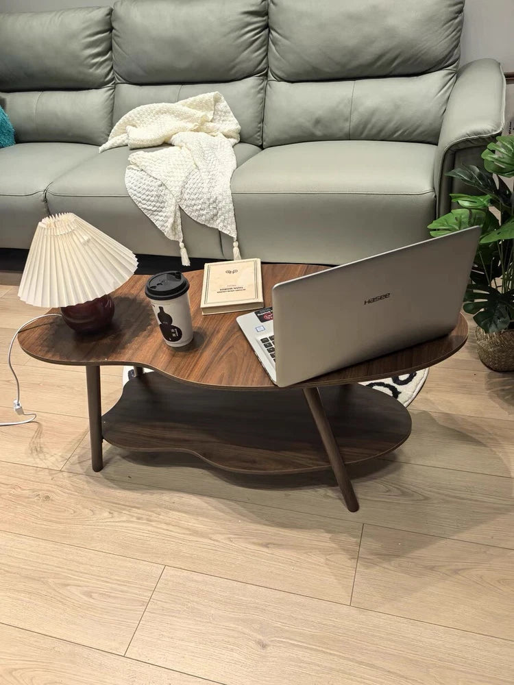 2 Layer Coffee Table Tea Table Cloud Modern Living Room Desk W/ Storage Shelf