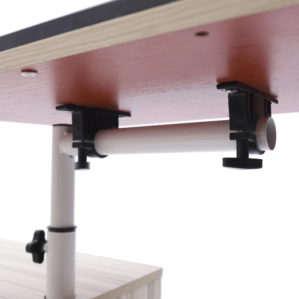 Laptop Desk Bedside Table with Lift Up Top - Modern Nightstand 2 Drawers w/Wheel