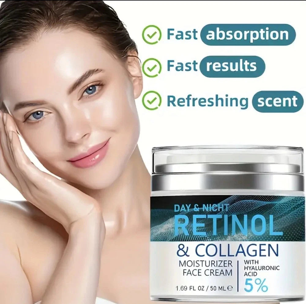 Retinol & Collagen Face Cream 5% Hyaluronic Acid | Day & Night 50ml Face Moistur
