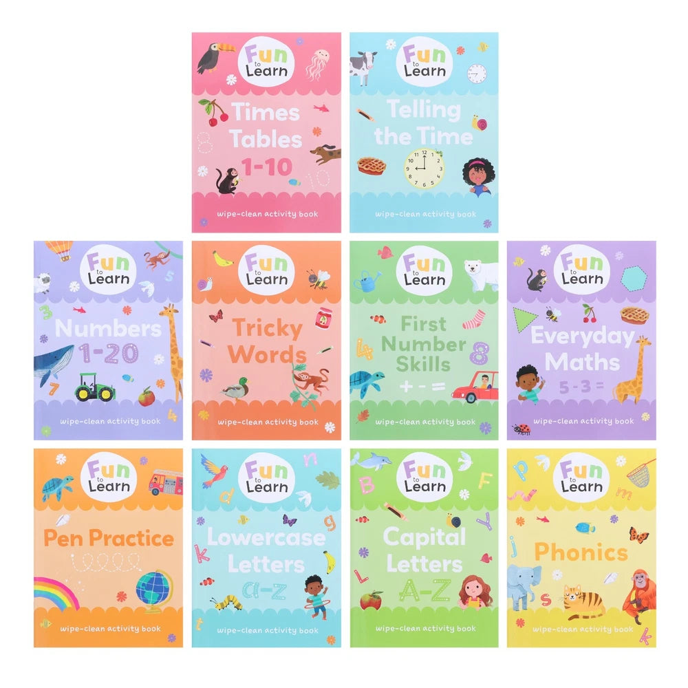 Fun to Learn Wipe-Clean Activity 10 Books Collection Set - Ages 3+ - Paperback