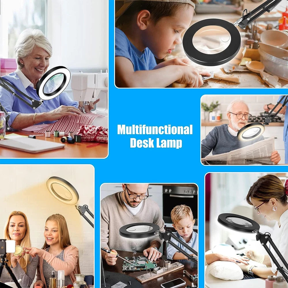 10X LED Magnifier Glass Desk Lamp With Light Stand Clamp Beauty Magnifying Lamp