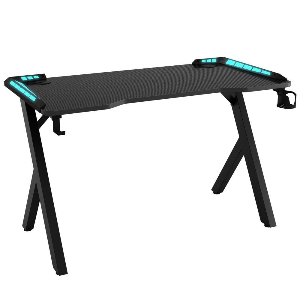 Gaming Desk LED RGB Computer Table Workstation with Cup Holder & Headphone Hook