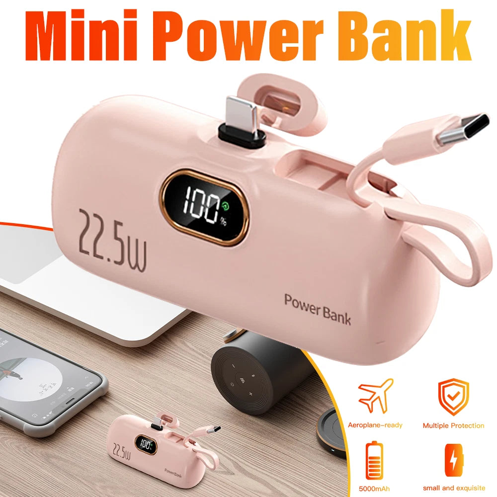 Mini Power Bank Portable 8000mAh Fast Charger USB-C & iPhone Dual Connector NEW