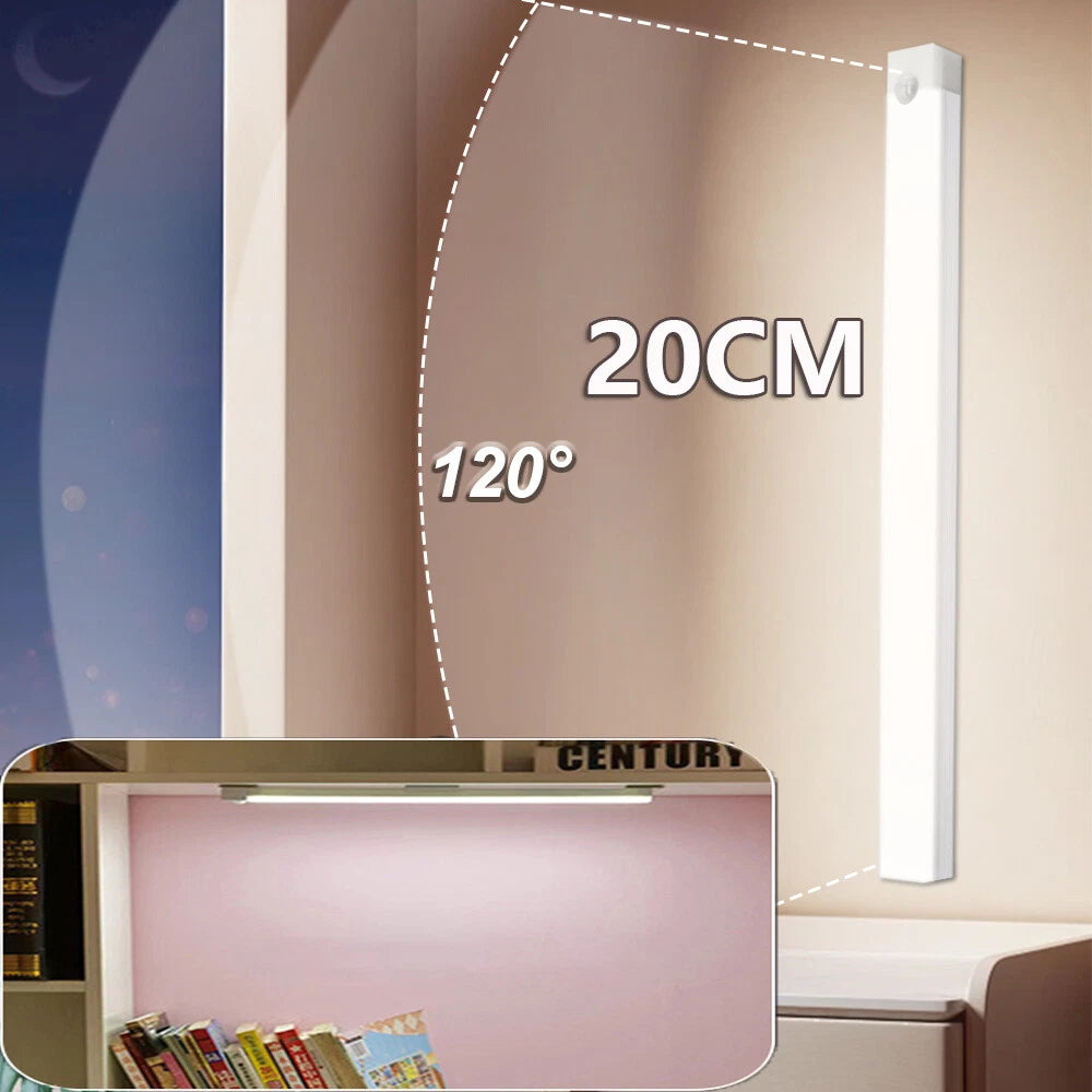 LED PIR Motion Sensor Strip Light Rechargeable Magnetic Cabinet Closet Lamp