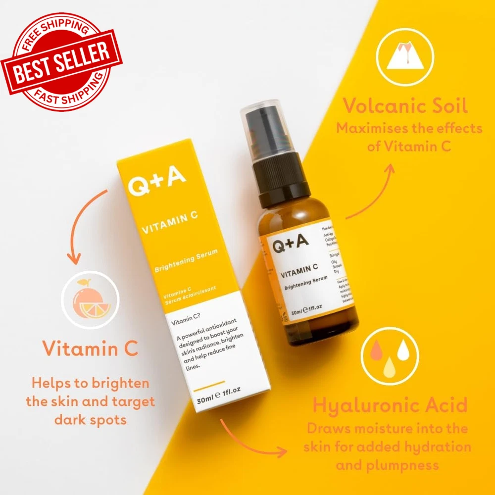 Vitamin C Brightening Face Serum Q+A Anti Ageing Hydrating Hyaluronic Acid 30ml