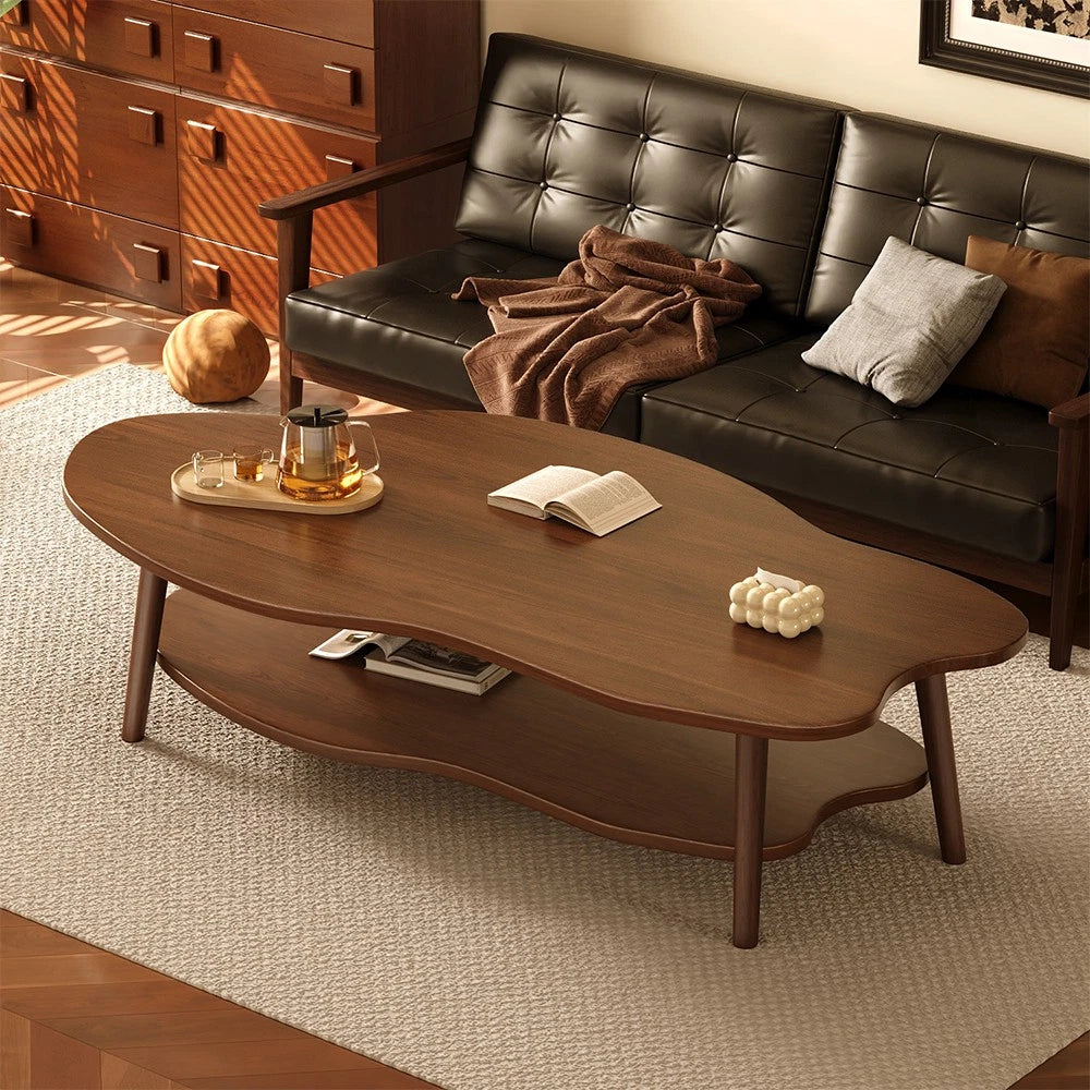 2 Layer Coffee Table Cloud Tea Table Modern Living Room Desk W/ Storage Shelf UK