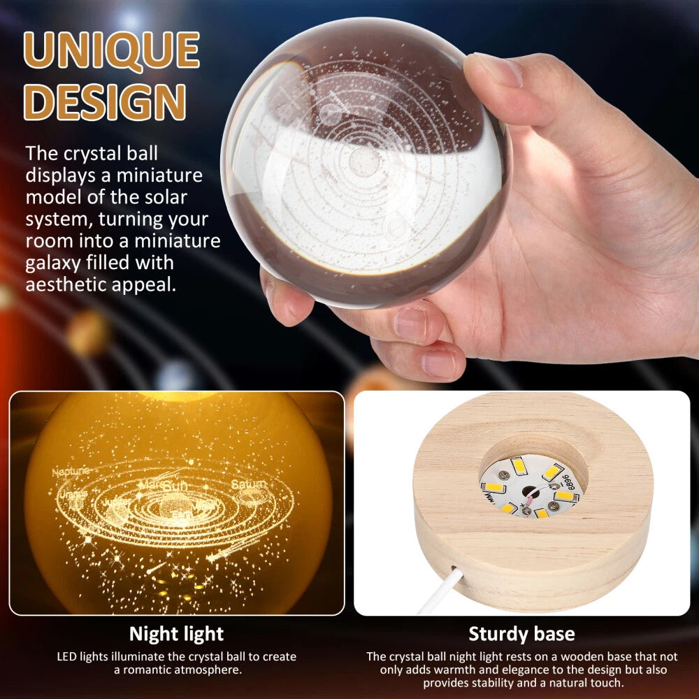 USB 3D Moon Planet Globe Galaxy Night Light LED Crystal Ball Table Lamp Bedside