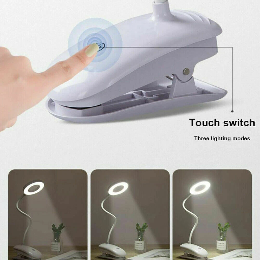 LED USB Rechargeable Clamp Clip On Flexible Desk Light Bed Read Table Night Lamp