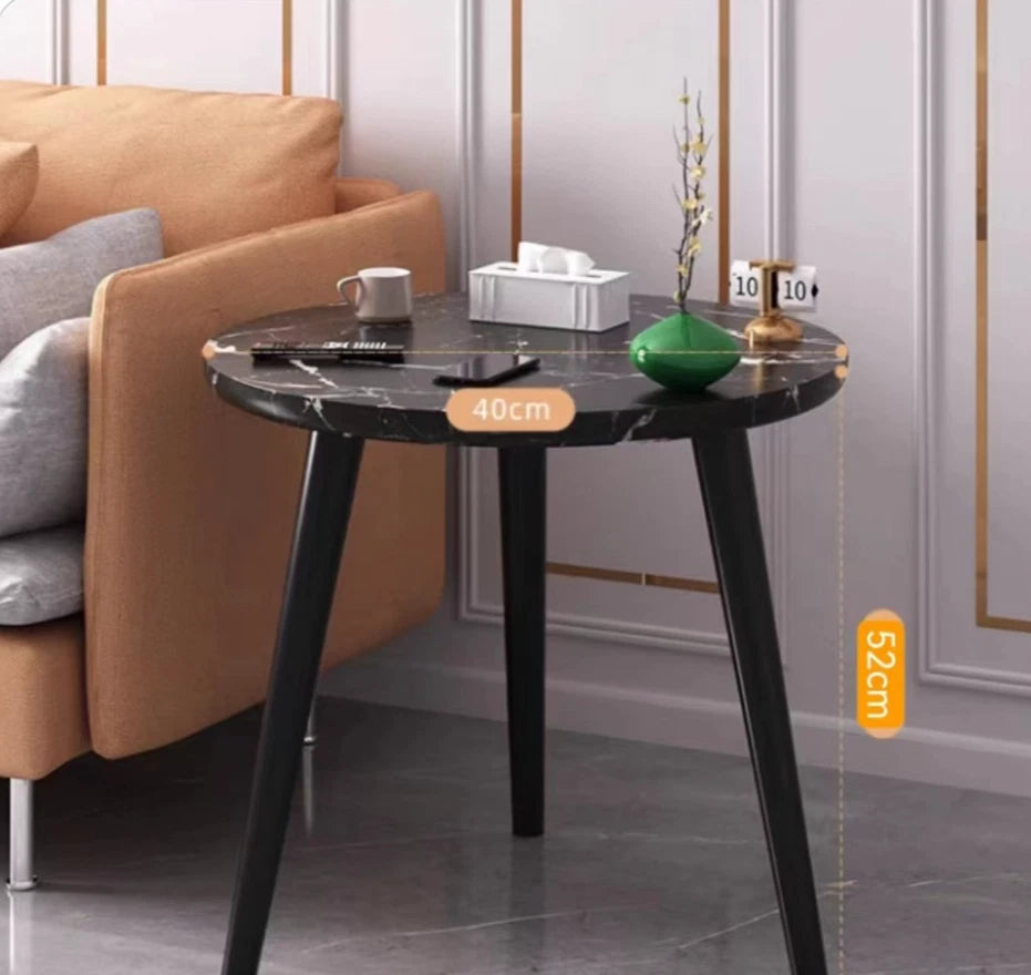 1/2 Tier Coffee Table Round Side Table White Marble Effect End Table Living Room