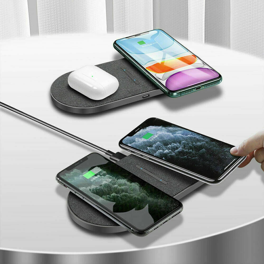 30W Dual Wireless Charger Pad Fast Charging Station For Apple iPhone/Samsung