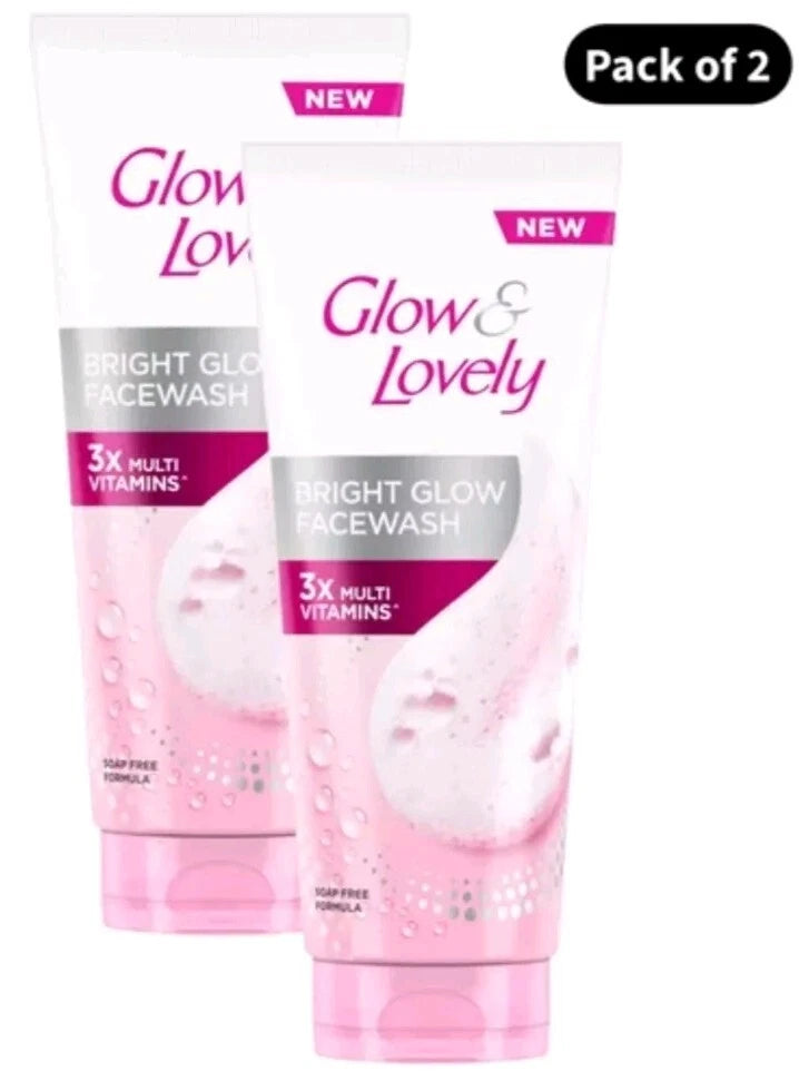 2 X 100g GLOW & LOVELY BRIGHT GLOW FACE WASH 3X MULTI VITAMINS SOAP FREE FORMULA