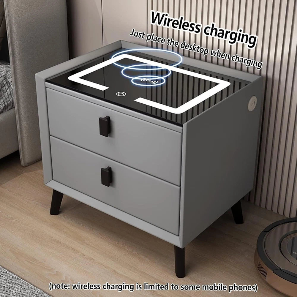 Smart Bedside Table with Light Phone Charging Modern Bedroom Furniture Drawers