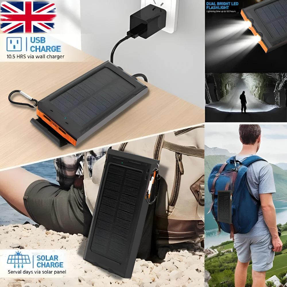 10000000mAh Solar Power Bank Pack Waterproof 2USB LED Battery Charger Phone UK