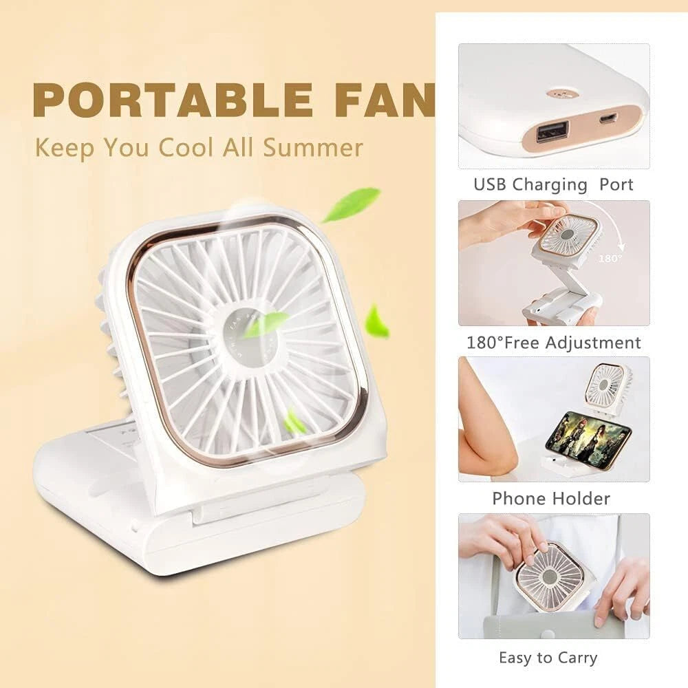 Mini Hand-held Fan， Portable Folding Desk Fan Cooler Cooling USB Rechargeable UK