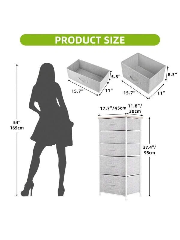 Chest of Drawers Bedroom Furniture Storage Bedside Cabinet 5 Fabric Drawer