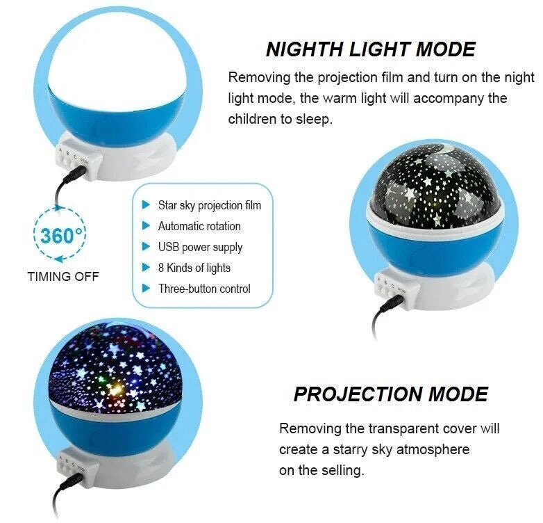 Starry Night Light Projector Star Sky Moon Lamp Kids Bedroom lights Rotating LED